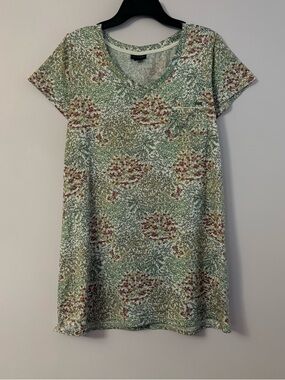 Tahari White Floral V-Neck Dress with Green and Yellow Accents